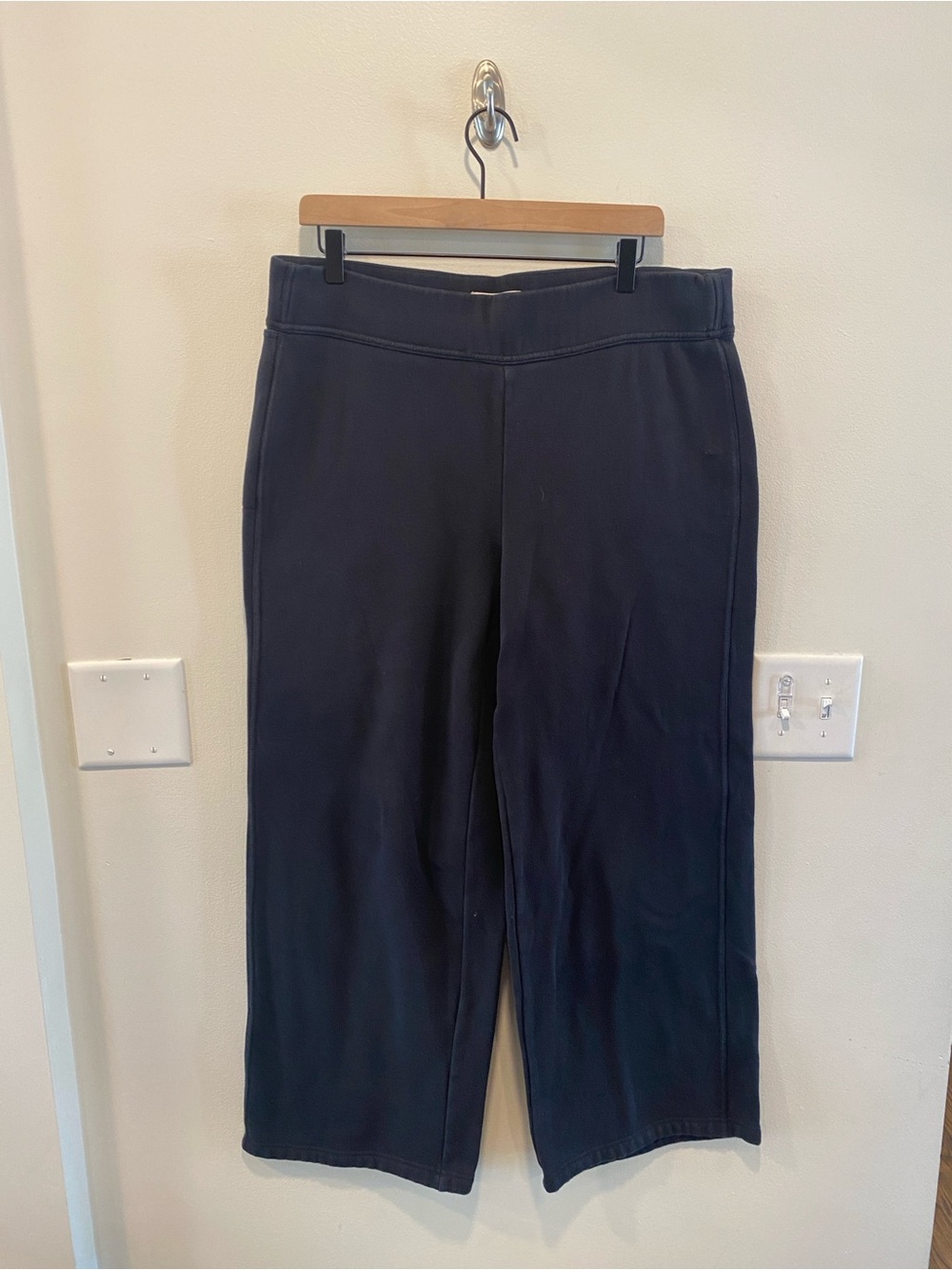 Lands end womens serious sweats high rise fleece lined wide leg pants XL